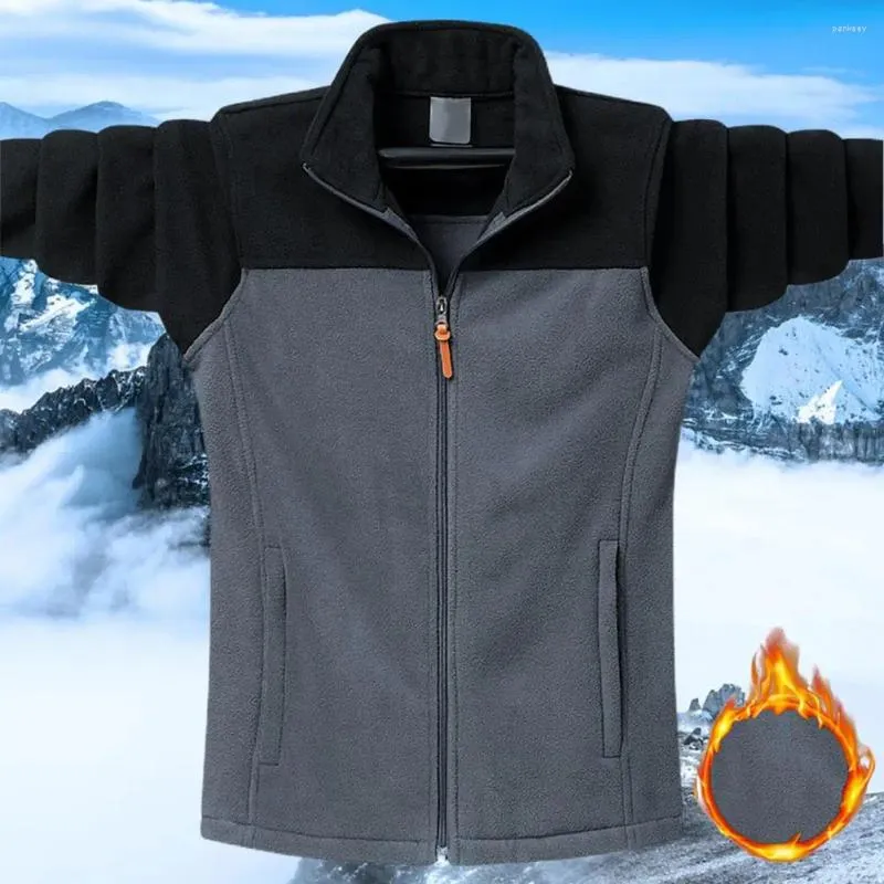 メンズジャケットメンズコートスタイリッシュな冬スタンドカラーカラーブロックデザイン秋のポケットで暖かい居心地の良い