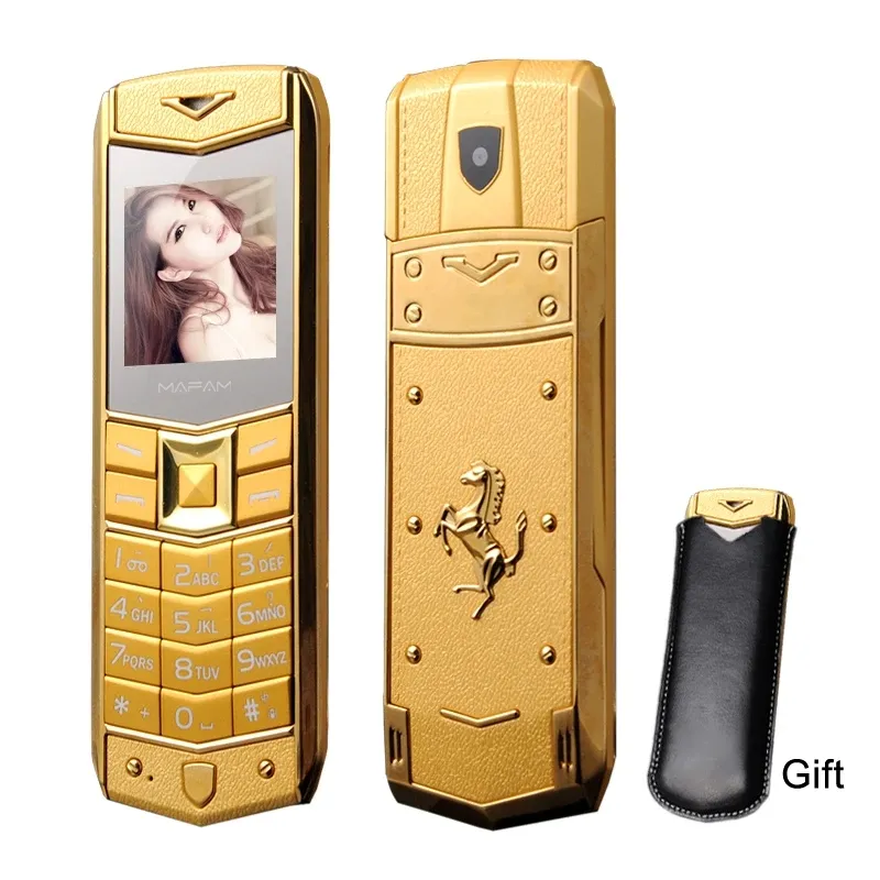 Unlocked Super Mini Luxury Mobile Phones for Lady Man Dual Sim Card Fashion Metal Frame rostfritt stål mobiltelefon Kamera mobiltelefon