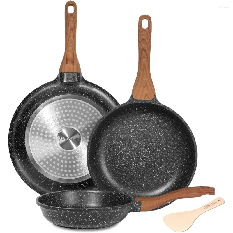 Poêles Poêle à frire Set Poêle antiadhésive Oeuf Omelette Granit Revêtement Batterie de cuisine Compatible avec toutes les cuisinières