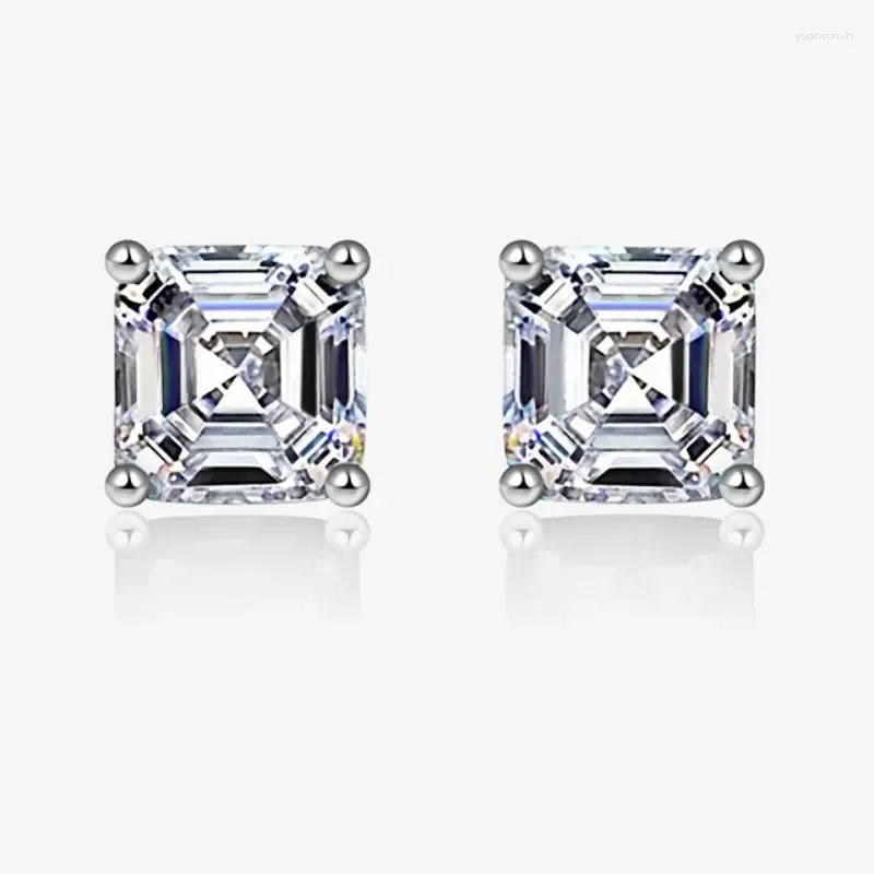 Stud Earrings 925 Sterling Silver Square Cubic Zirconia Diamond Asscher Cut Studs For Women Fine Jewelry Gift Wholesale