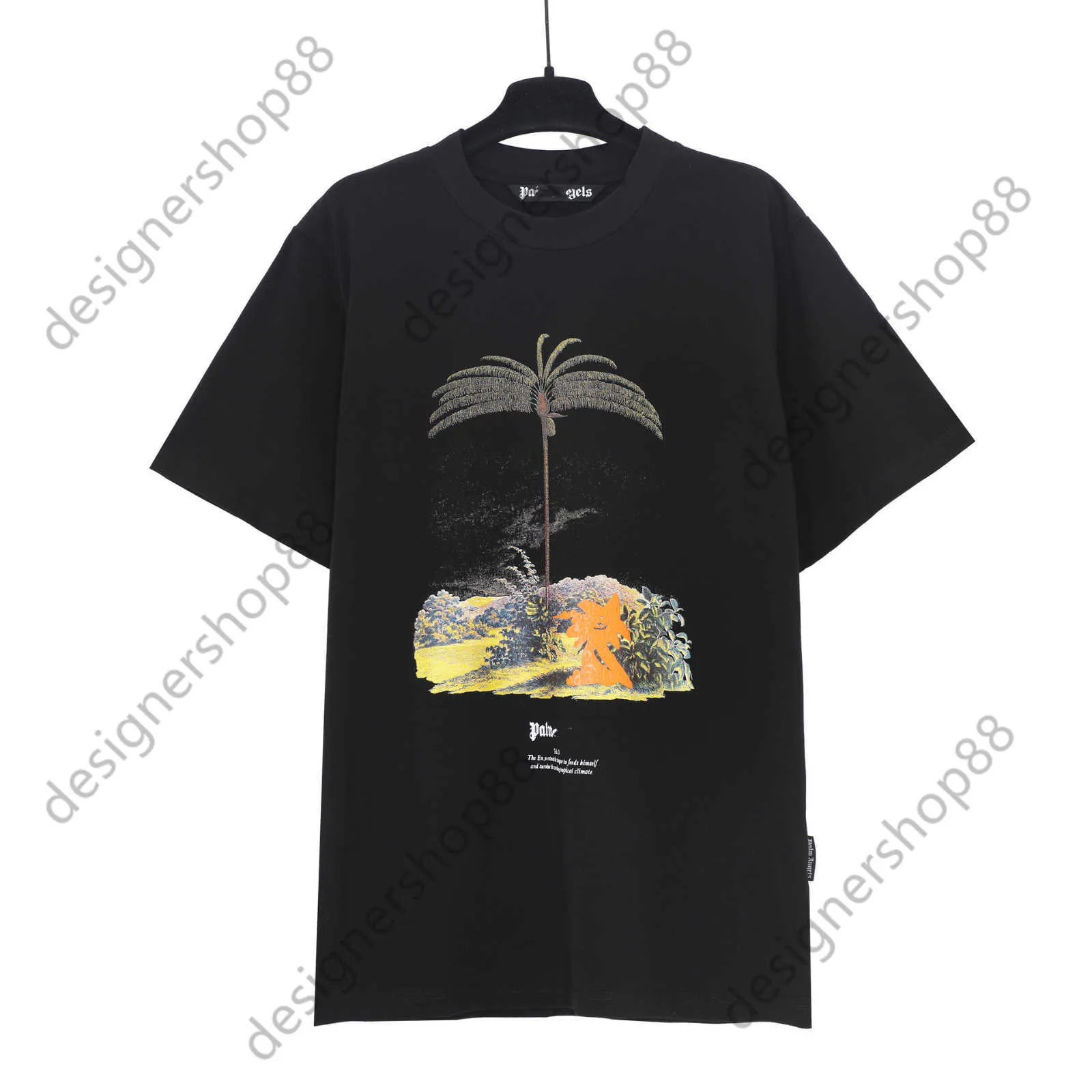 Tik Tok influencer same designer brand pure cotton black white Palm Tree Print Leisure Fashion Brand Mens and Womens Loose Short sleeved T-shirt ins