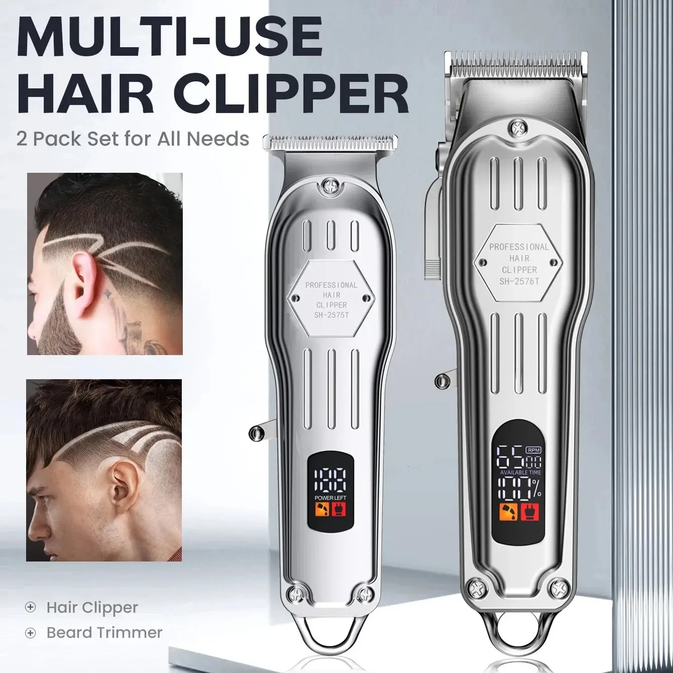 2 I 1 Full Metal Combo Kit Barber Hair Clipper For Men Professional Electric Beard Hair Trimmer Laddningsbar frisyr 240306