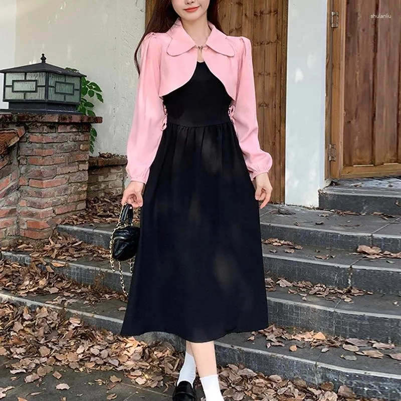 Korean Long Dress Coats KOREAN LONG TUNIC/ LONG DRESS BLACK