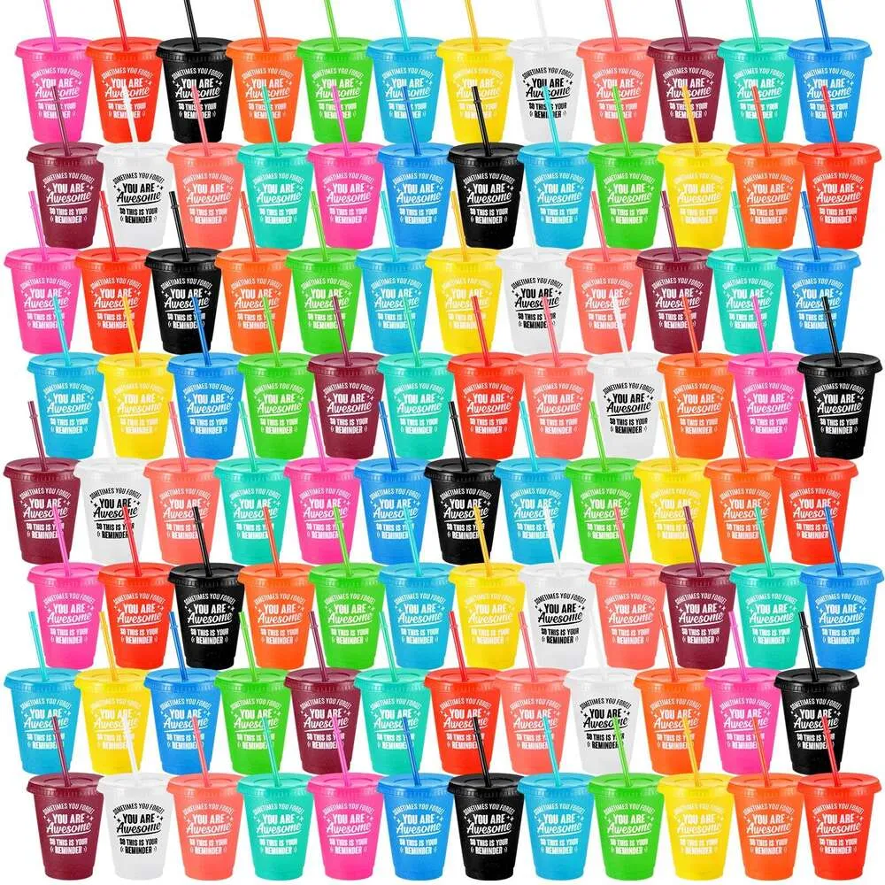 Foldtier 96 PCS Inspirational Plastic Tumbler Bulk med lock och halm 16 oz är fantastisk återanvändbar kopp för lärarens första dag av skolmaterial med kollegor tack