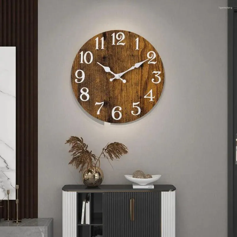 Wall Clocks 10-Inch Round Wood Clock Vintage Rustic Battery Operated Low Noise Living Room Digital Analog Home Decor