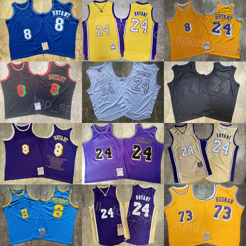 1996 1997 1998 Authentique Basketball Bryant 24 Maillots Dennis Rodman 73 Chemise de retour Équipe Rouge Bleu Jaune Violet Blanc Noir Rétro Broderie 1999 2001 2002 2007