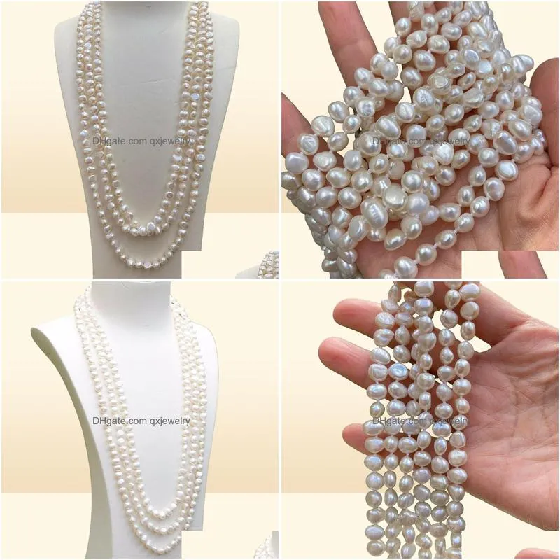 Beaded Necklaces Handmade Long 200Cm Natural 78Mm White Baroque Freshwater Pearl Necklace Sweater Chains6382252 Drop Delivery Jewelry Dhyjo