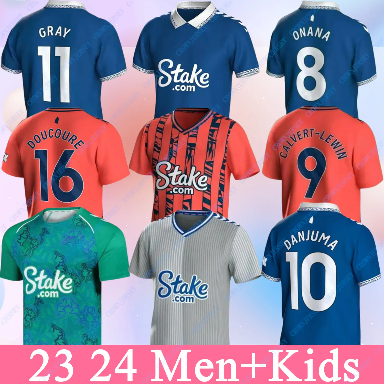 2023 24 Soccer Jerseys Home Away Kids Football Uniforms Men Kit Everton Doucoure Calvert-Lewin Mykolenko Harrison Patterson Tarkowski Garner McNeil Onana Pickford