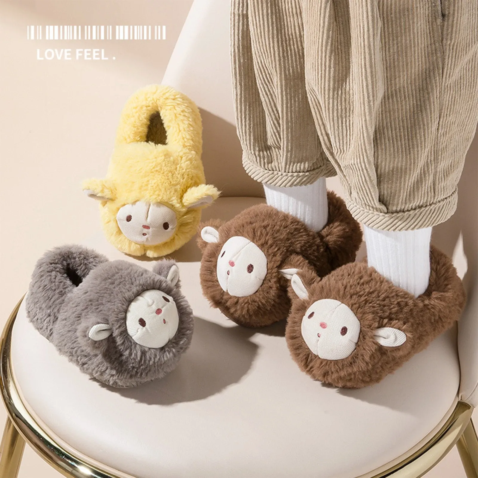 Slippers Winter Toddler Sheep Home Slippers Nonslip Thick Plush Sole Child Warm House Shoes Boy Girl Indoor Cute Flat Pillow Slide