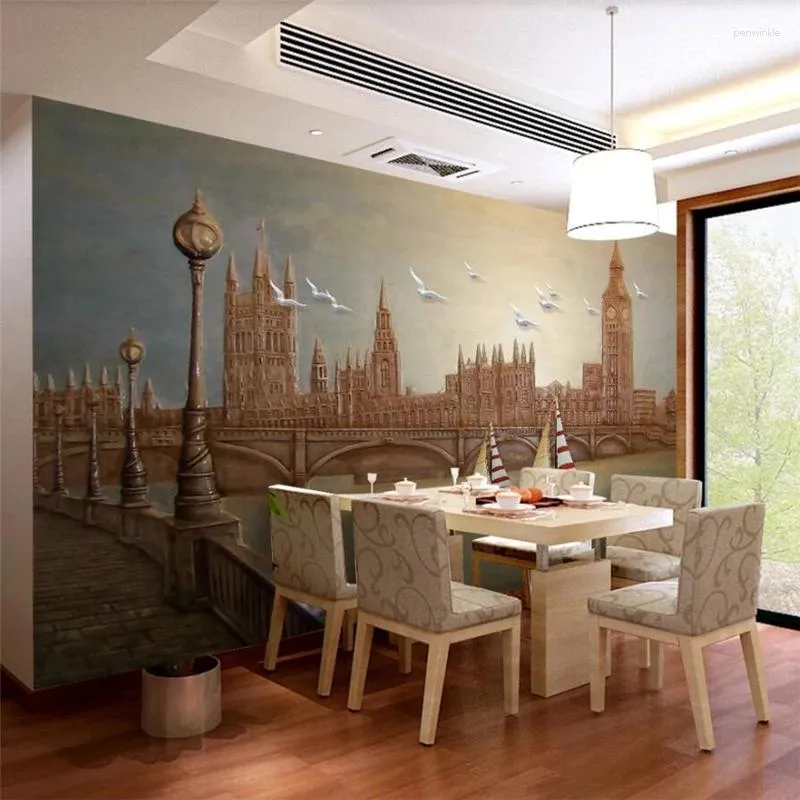 Wallpapers Diantu Personalizado Papel de Parede Europeu 3D Sólido Mural Relevo Famoso Grupo de Edifício Voando Pássaro Fundo Pintura Muralwallpaper