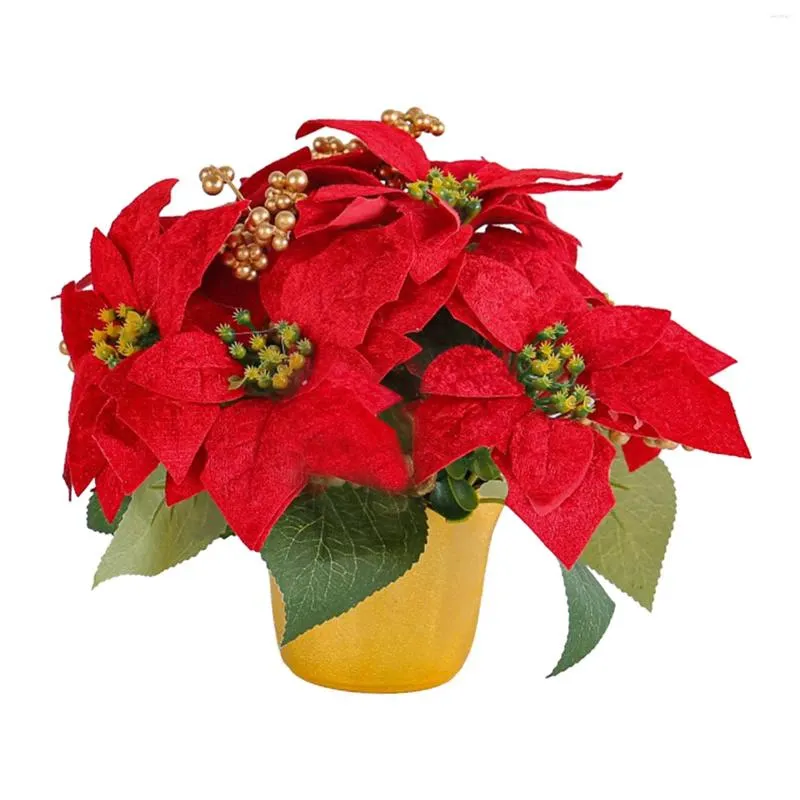 Decorative Flowers Artificial Poinsettia Plant Christmas Potted Red For Festival