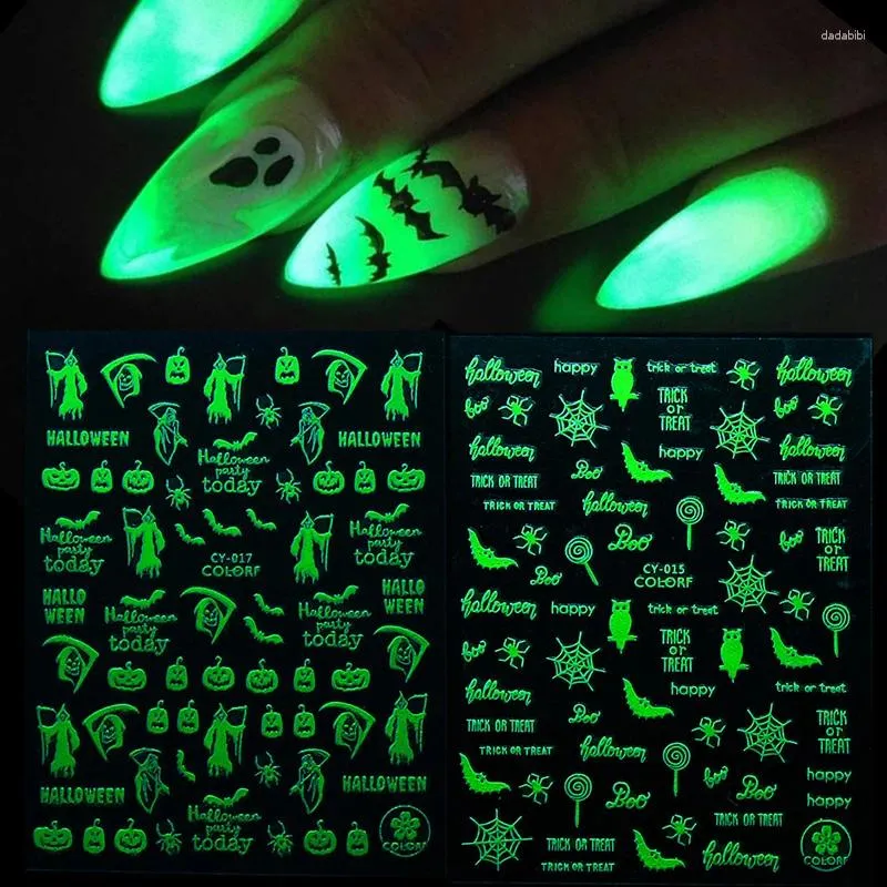 Unhas falsas Halloween Luminous Nail Art Adesivos fáceis de usar e remover para mulheres senhoras meninas