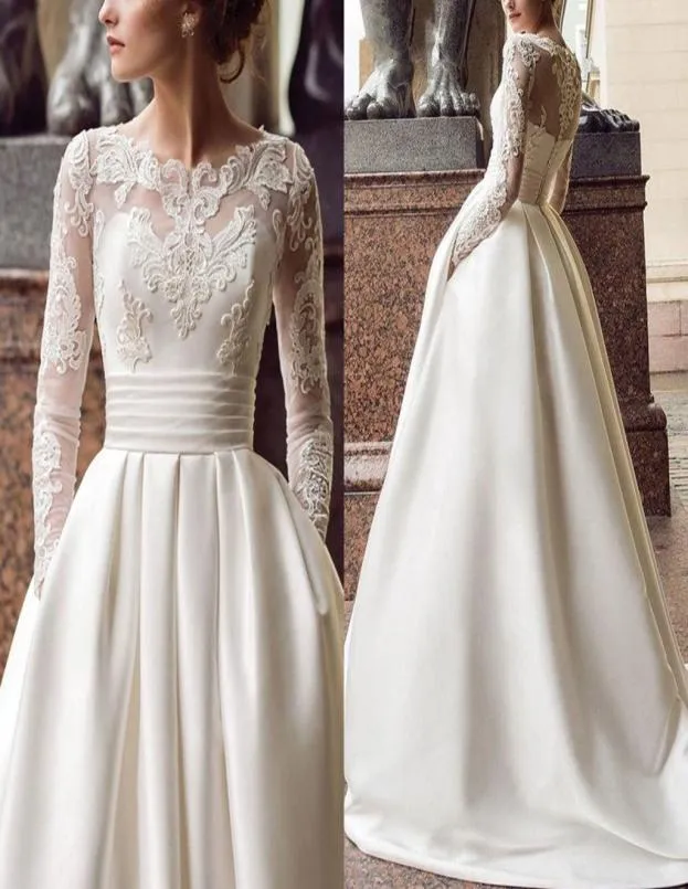 Modest vestido de casamento de manga longa 2022 com bolsos plissado bateau princesa vestidos de casamento vestidos de noiva abiti da sposa vestido de n9987790