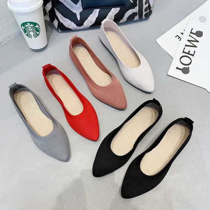 Stövlar EUR3543 Big Size Women's Flats 2022 New Pointed Toes Flat Bottom Sticked Casual Shoes For Wonen Spring Summer Fall Shoe A076