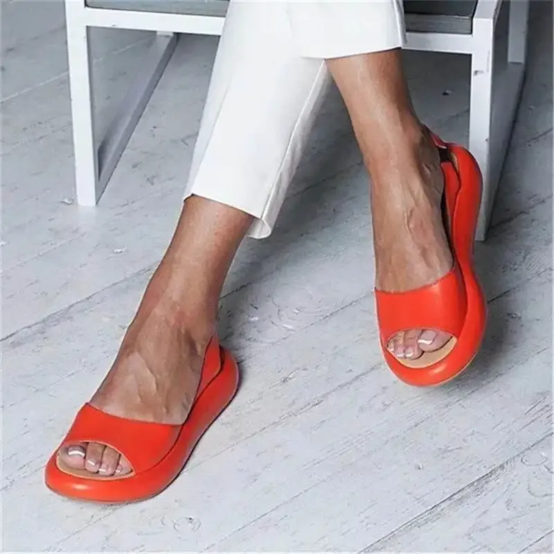 Sandales Femmes Flat Sandales Femme Peep Toe Femme Femme Chaussures plates Elegant 2021 Ballet Flats Plus taille 42 43 chaussures femme orange blanc