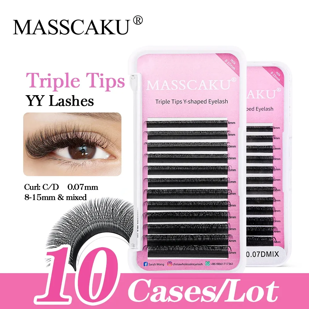 Ögonfransar Masscaku Nya 10 Cases/Lot Yy Triple Tips Eyelash Extension Soft Natural Eyelashs Extension Supplies Makeup Mesh Net Cross Lash