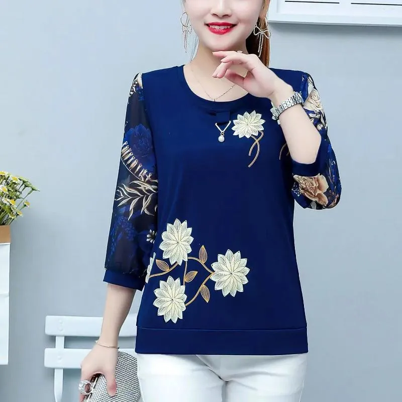 Women's T Shirts 5xl Women Spring Summer Bluses Lady Fashion Casual Half Sleeve O-Neck Collar Flower Printing Blusas Tops