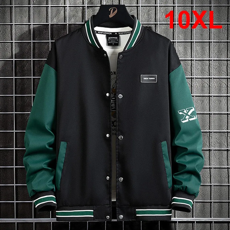 10XL Plus Size Baseball Jacket Men Fashion Casual Patchwork Jacket Coat Male Varsity Jacket Coat Big Size 10XL 240309