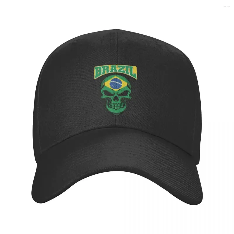 Casquettes de baseball Cool Drapeau du Brésil sur l'emblème du crâne Casquette de baseball Femmes Hommes Personnalisé Réglable Adulte Brésilien Papa Chapeau Printemps