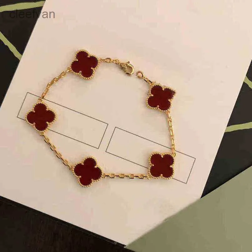 Vanclef Van Classique Mode 4/Quatre Feuilles Trèfle Bracelets Charme Bracelet Chaîne Or 18 Carats Agate Coquille Nacre pour Femmes Fille Mariage Fête des Mères