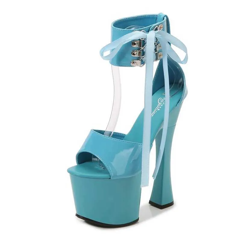 Chaussures de robe Plate-forme à lacets Femmes Summer Candy Color Walk Show Discothèque Pole Dance Sandales Sexy Open Toe Stripper Super High Talons H240321K7Q5