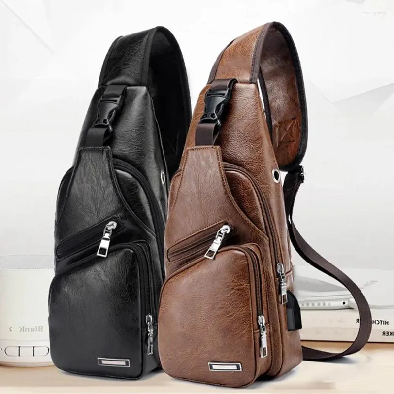 Sacs de plein air Bandoulière pour hommes USB Sac de poitrine Designer Messenger en cuir épaule diagonale paquet sac à dos voyage