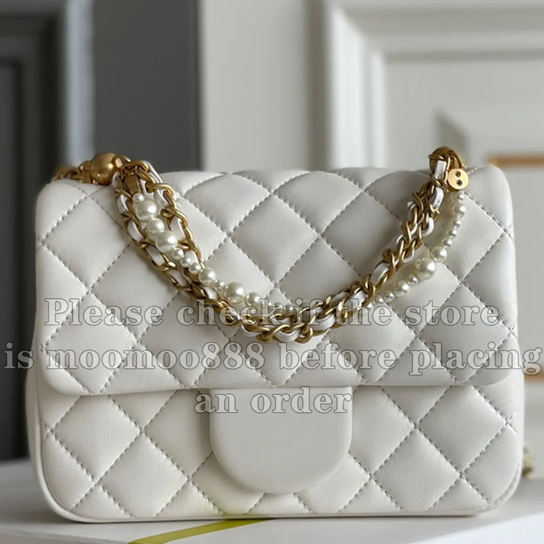 12A كل شيء جديد مرآة مصمم كلاسيكي حقيبة رفرف رفرف صغيرة صغيرة من محفوظات الحملات Lambbskin Pearl Bag Womens Real Leather Handbags Crossbody White Counter Chain Box Box Box