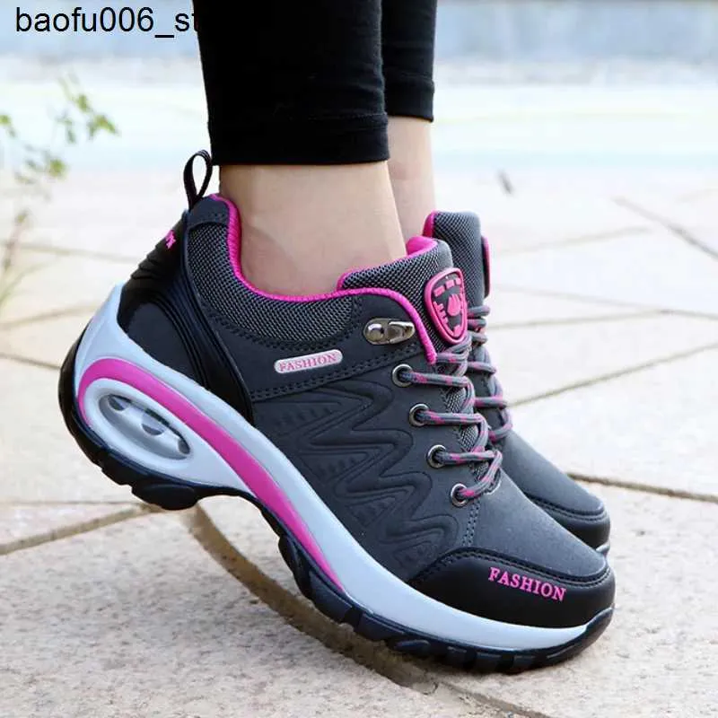 Sapatos casuais mulheres almofada de ar esportes caminhada sapatos esportivos respirável ginásio jogging tênis moda esportes rendas até plataforma tenes femino q240320