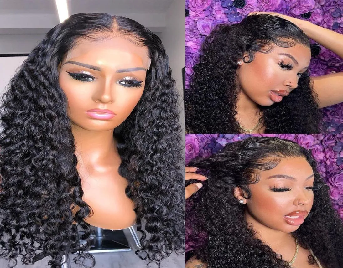 Long 30Inch Deep Curly 360 Lace Front Brazilian Human Hair Wigs 13x4 Transparent Synthetic Frontal Wig For Black Women8284403