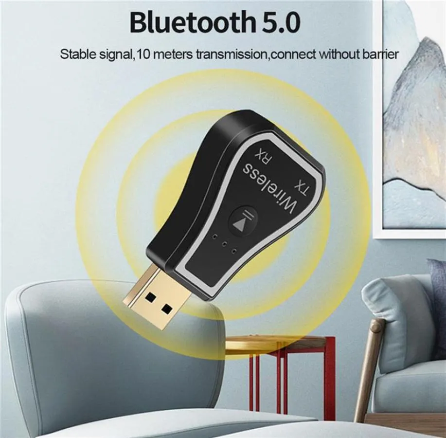 Bluetooth 50 O Odbiornik nadajnik 7 kolorów LED zwleknięcie bezprzewodowa adapter 35 mm do telewizji słuchawkowej komputer USB Interfacea32468883