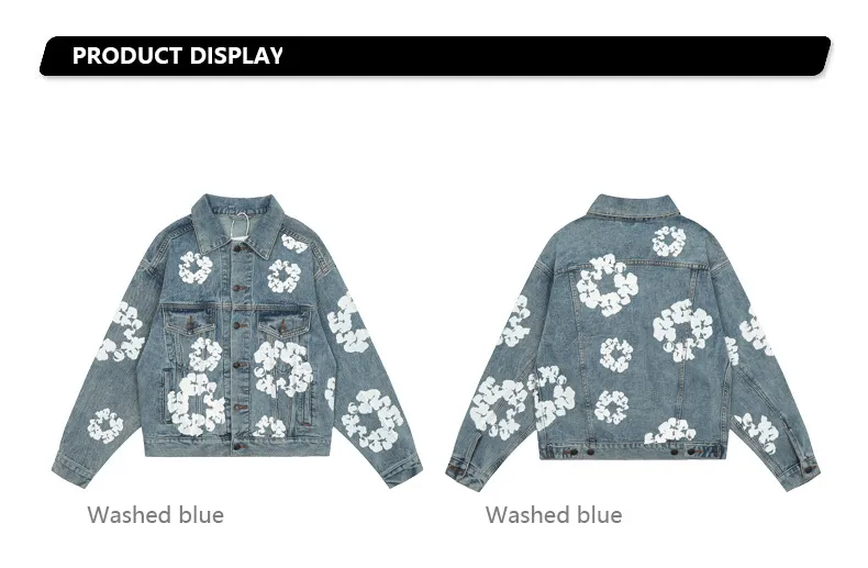 Kurtka kwiatowa dżinsowa damska płaszcz męski umyty niebieski designerski damski guziki koszula alfabetowa damska kurtka designerska s-xl