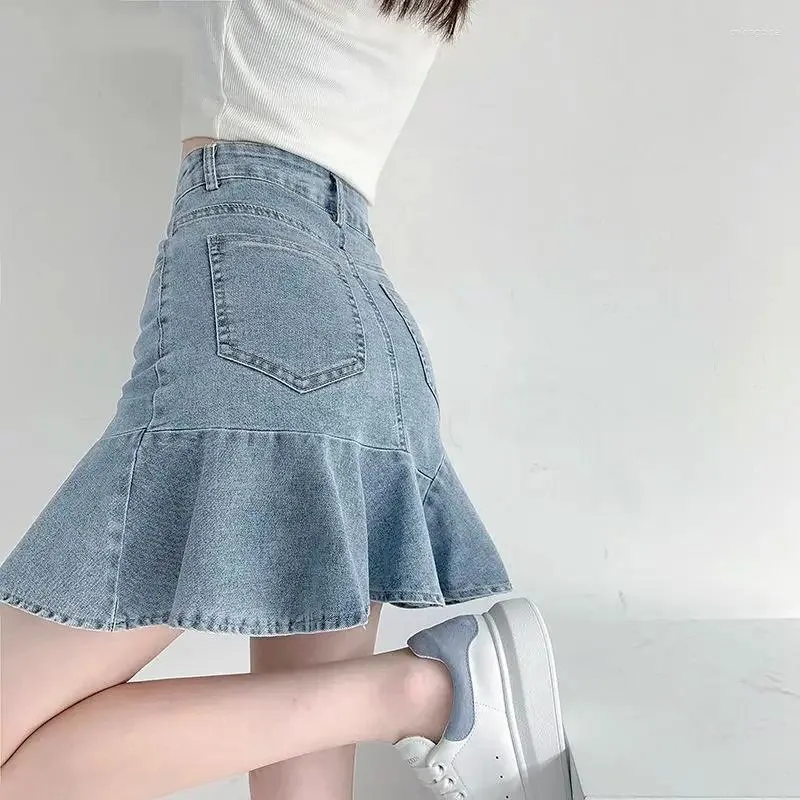 Kjolar lksk kvinnors denim retro tvättade sommar koreansk street stil högtalare design harajuku kort kjol mini