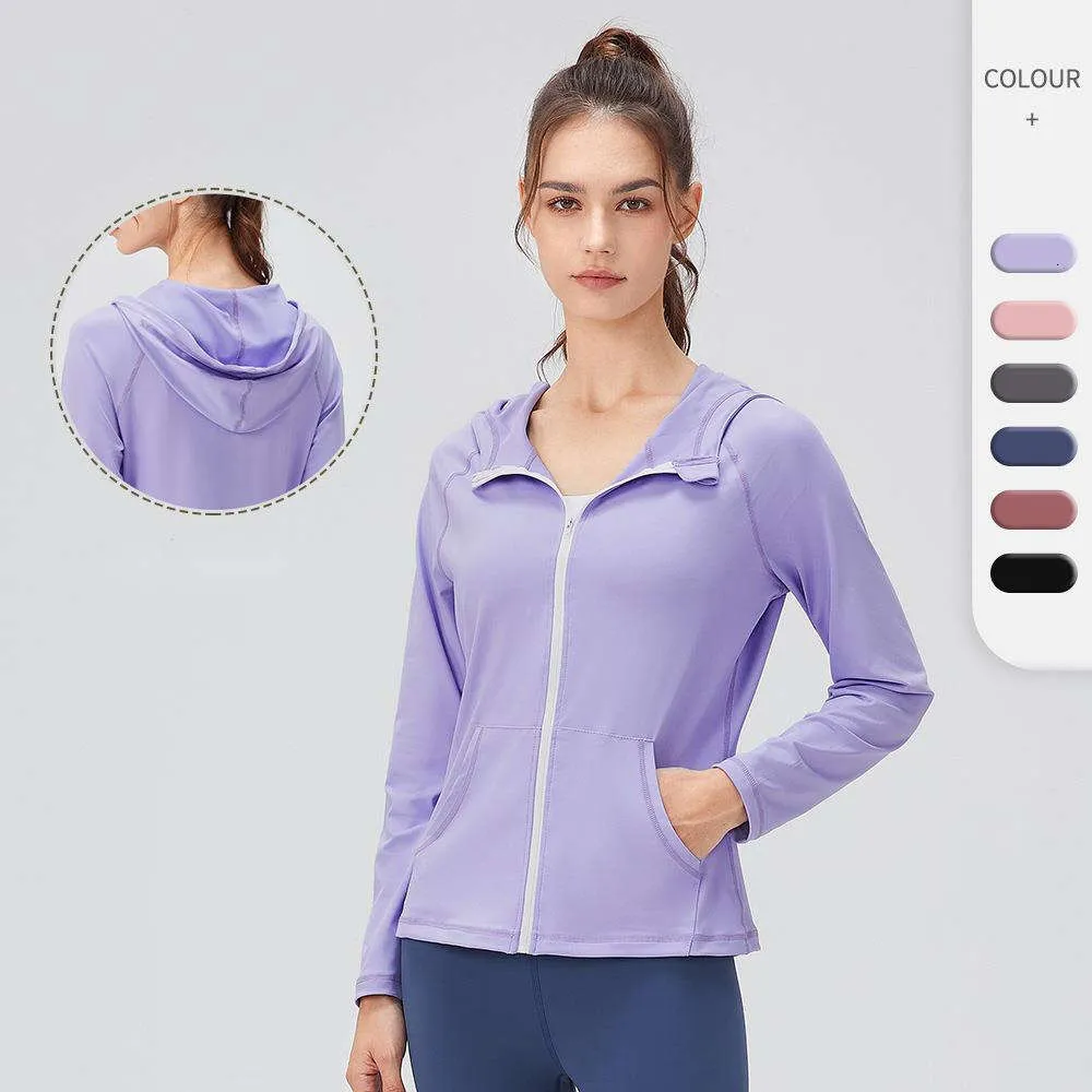 LU-624 Damen Yoga Jacke mit Kapuze Schlampe Fitnessmantel Reißverschlüsse schnell trocknend laufende Sport-Top-Training tragen Fitnessstudio-Kleidung