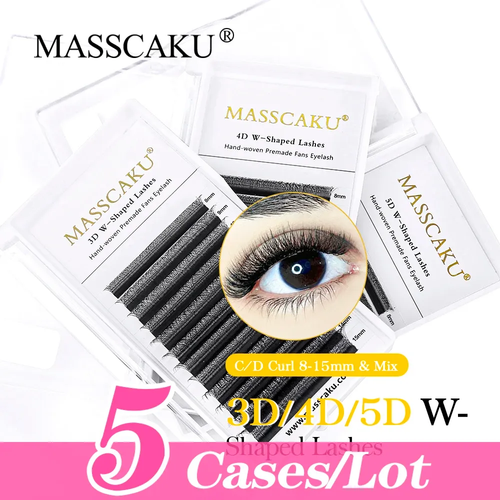 Cils 5étuis/lot MASSCAKU W V Y forme russe Volume cils 3D 4D 5D 6D trèfle noir individuel faux cils Extensions plateaux