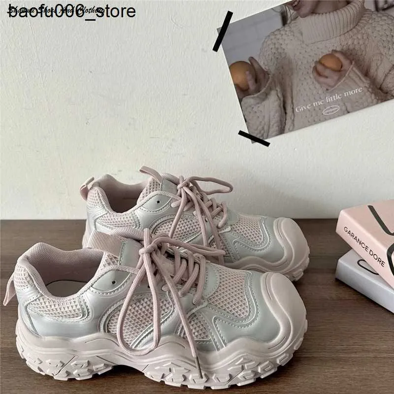 Casual Shoes Silver Pink Thick Sports for Women Sneakers Spring 2024 New Big Head Ugly Cute Versatile Casual Dad Platform Pumps Basket Femme Q240320