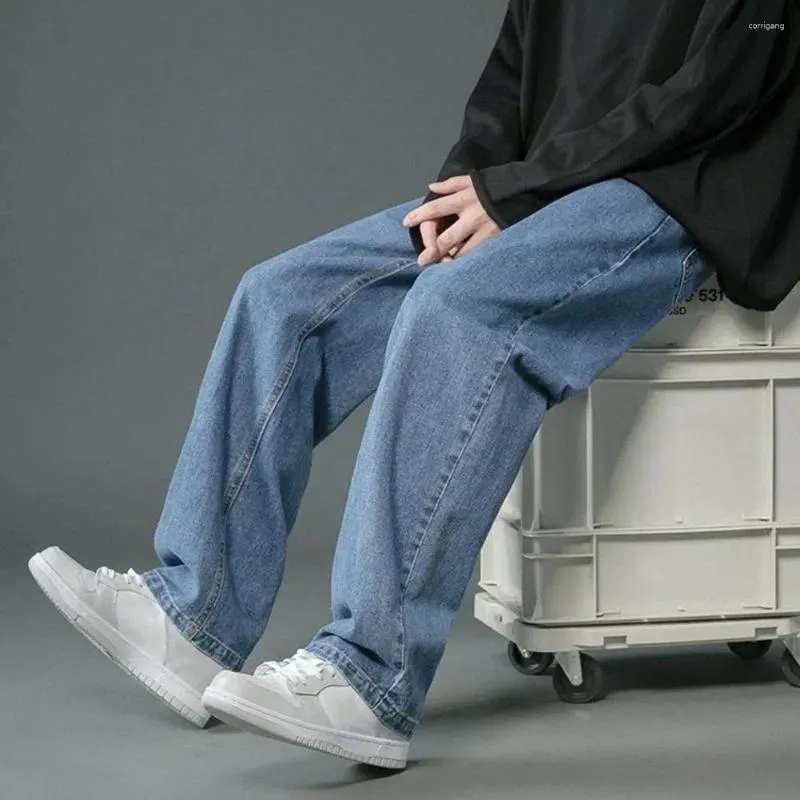 Jeans da uomo Pantaloni in denim a gamba larga a gamba dritta stile hip-hop lavati per casual classico primavera/autunno