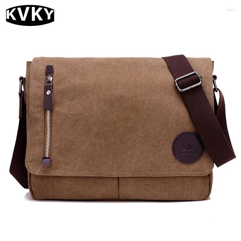 Bolsa KVKY Hombre de alta calidad Hombres Lienzo Hombro Estilo británico Negocios Crossbody Bolso de viaje Bolsas de mensajero para