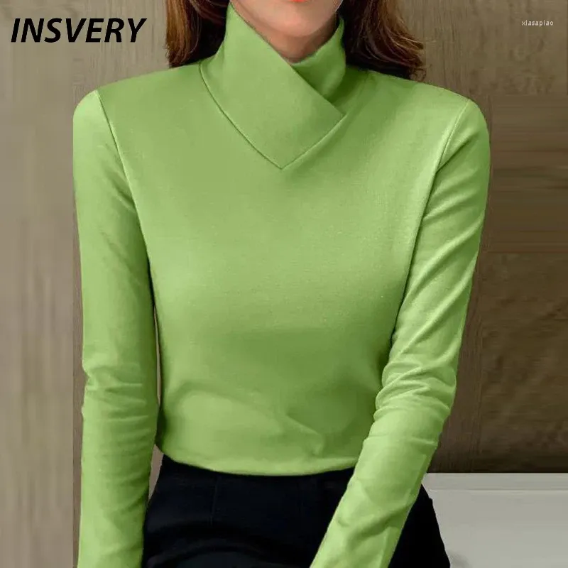 Kvinnors T-skjortor Autumn Turtleneck Shirt Women Elegant Solid Long Sleeve Basic för Casual Office T-Shirt Tops