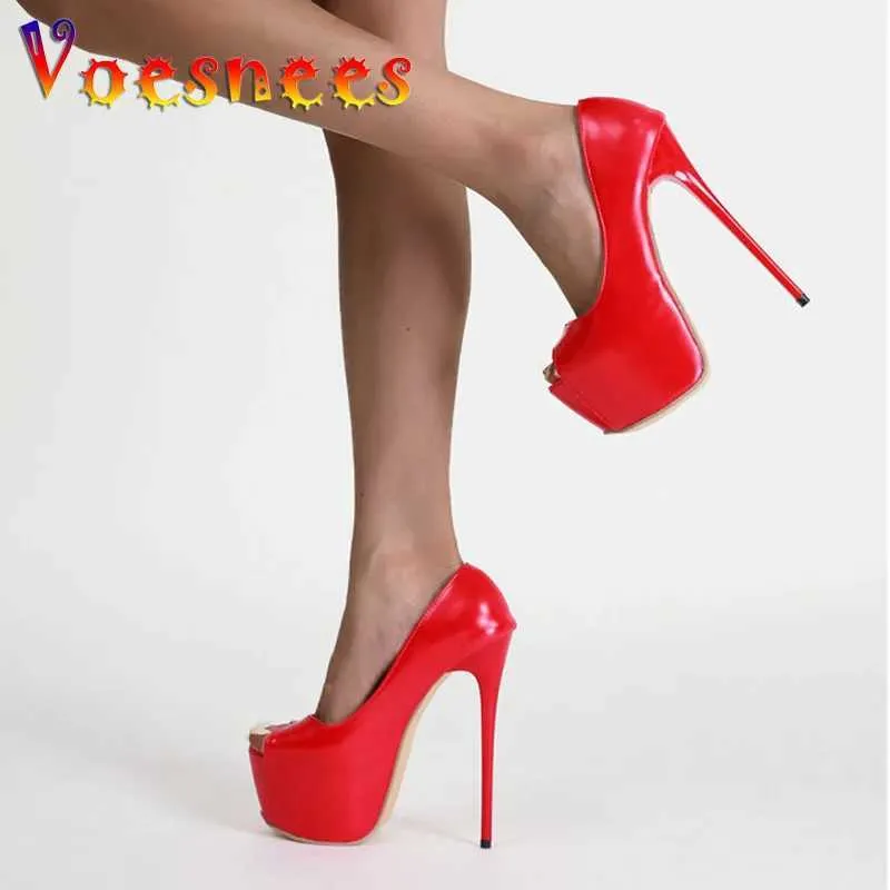 Klänningskor Fashion Ultra High Heel Sexig Platform Fish Mouth European and American Style New Red Thin Model Show Womens Pumps H240325