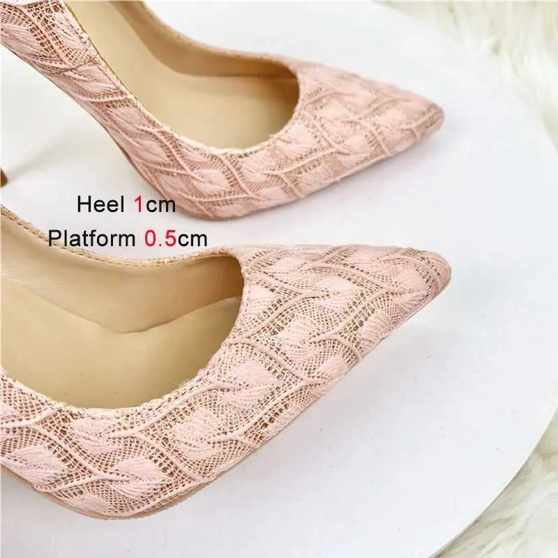 Dress Shoes Fashion Celebrity Women High Heels 2024 New Pink Lace Party Single Size 34-43 Elegant Ladies Pointed Toe Pumps 12CM H240321072YFB37