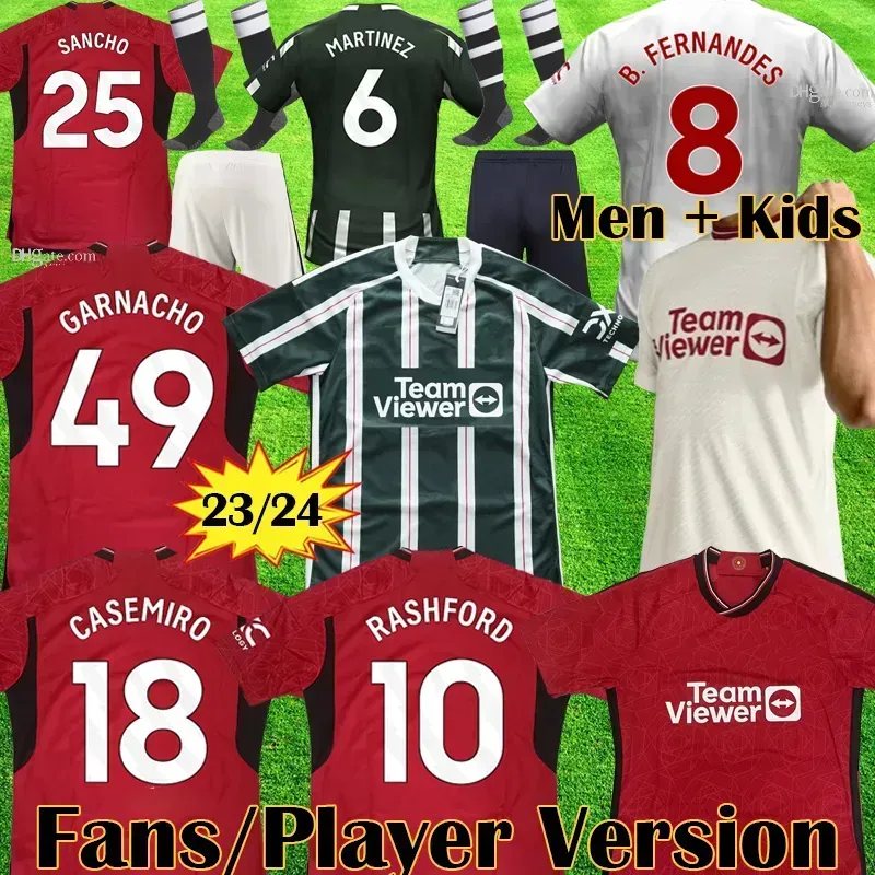 23 24 Hanson Sancho Soccer Jerseys Bruno Fernandes Rashford Football Shirt 2023 2024 Men Kids Martinez Casemiro Antony Garnacho Fans Player JJ 3.20