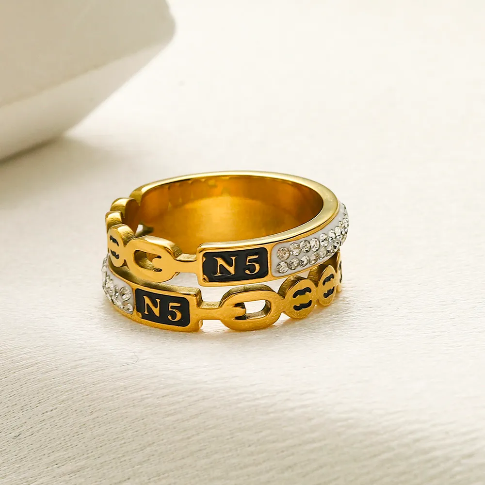18k banhado a ouro anel de designer de luxo para mulheres anel de moda dupla letra designers anéis anel de diamante festa de casamento presente jóias de alta qualidade