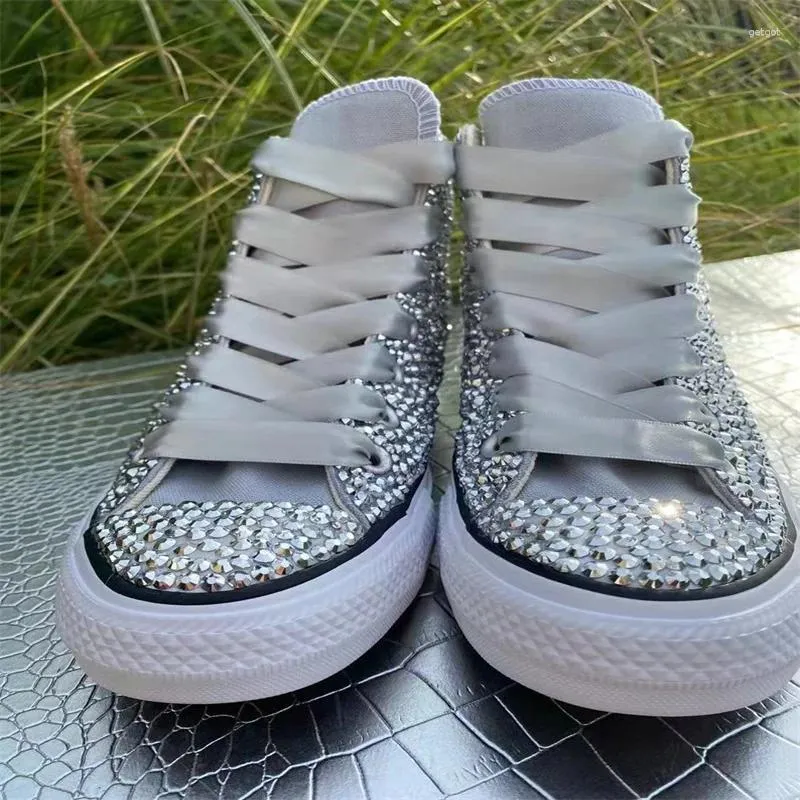 Scarpe casual Beige High Top Strass Nastro Accessori Stile personalizzato Tela Sport integrati Donna 35-46