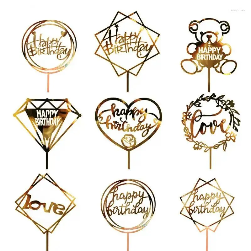 Party Supplies Happy Birthday Cake Topper Gold Silver Acrylic Decorations Baby Shower Wholesale