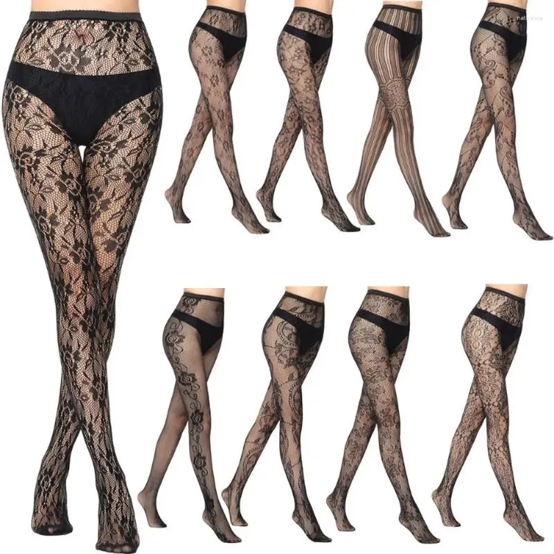 Women Socks Floral Patterned Womens Stockings Sexy High Elastic Rose Flower Pantyhose Jacquard Black Lace