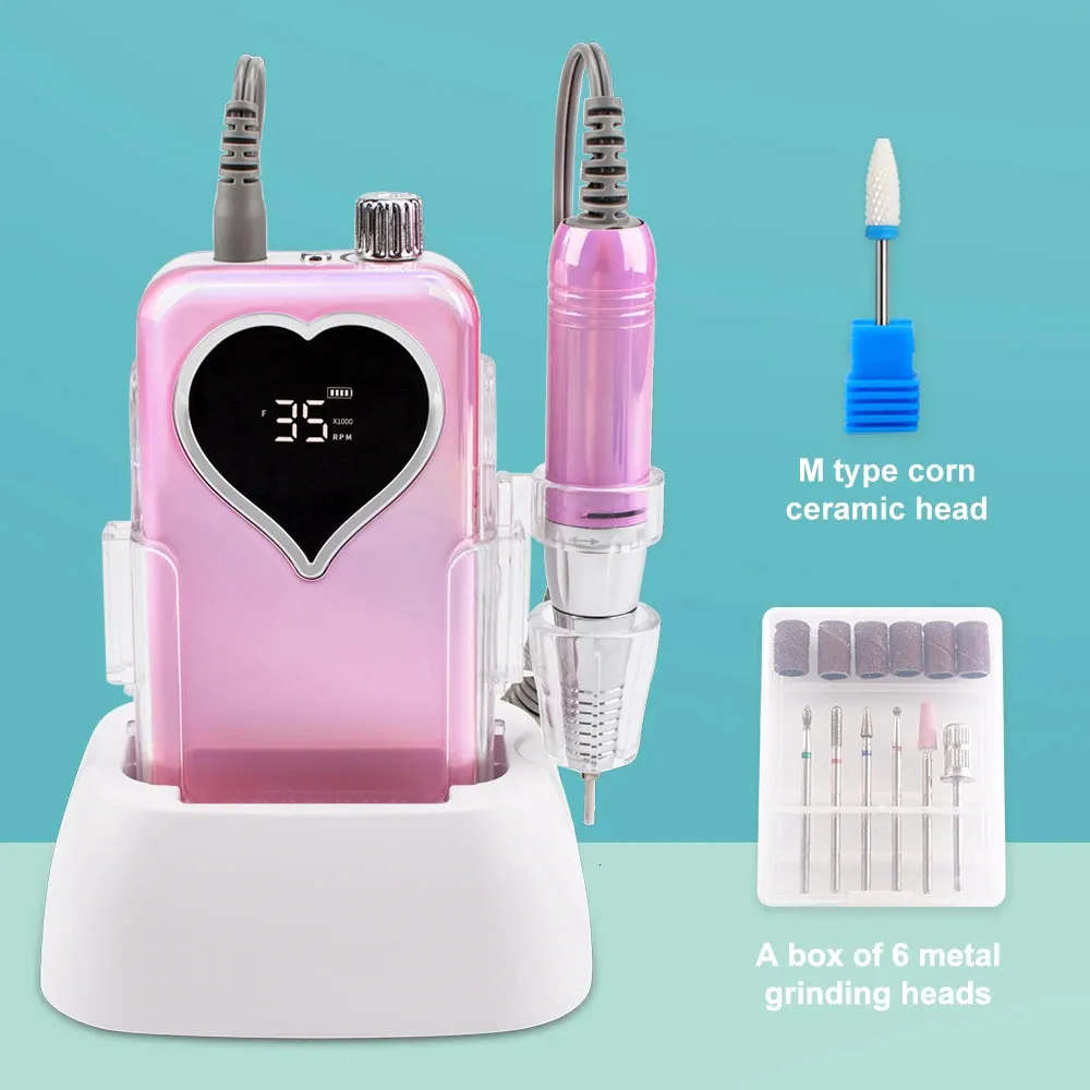 35000 rpm nagelborrmaskin för manikyr nagelfil med hjärtskärm akryl elektriska nagelborrfräsar cutter nagelkonst verktyg 240318