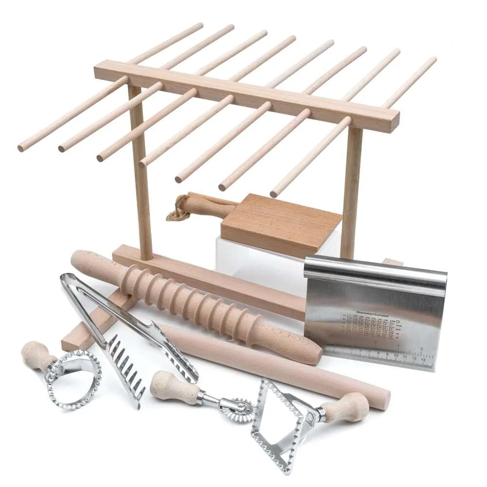 Ultimate 9 PCS Tool Tool Set Set Rack ، ملقط ، قاطع صانع طوابع Ravioli ومجموعة عجلة الأسطوانة ، دبابيس معكران ، لوحة Gnocchi ومكشفة بواسطة