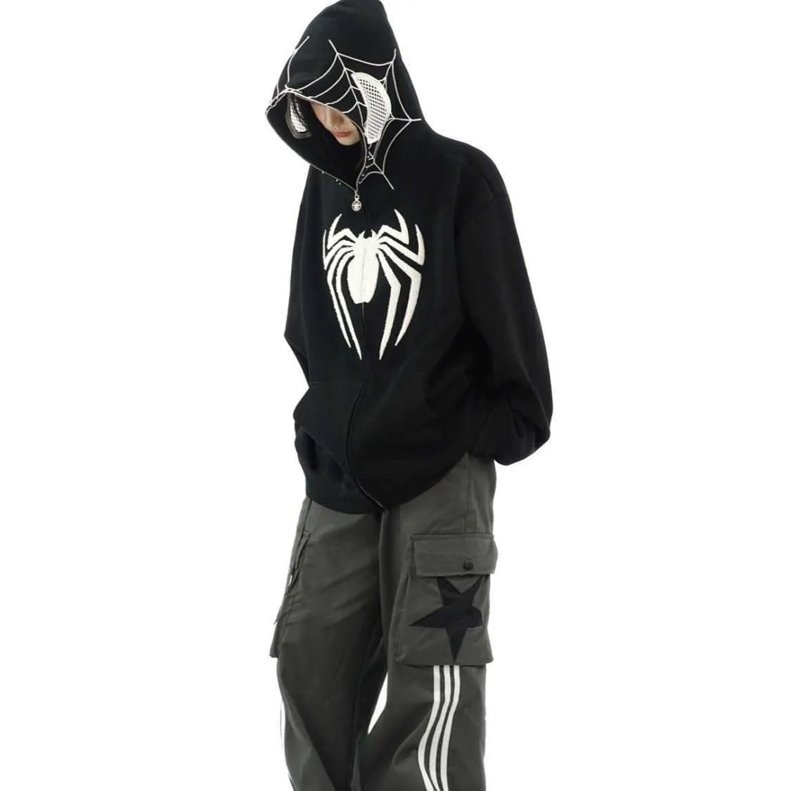 Chemise de sport sombre d'automne, sweat à capuche pour hommes et femmes, gothique, Couple Spider Man, fermeture éclair imprimée