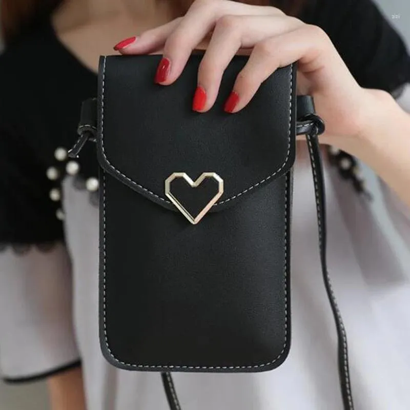 Bolsas de ombro Mulheres Saco para telefone transparente moeda bolsa cruz meninas bonito mini coração tipo ferrolho bolsa móvel