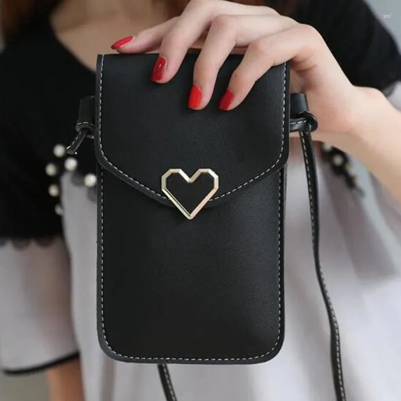 Borse a tracolla Borsa da donna per telefono Portamonete trasparente Cross Girls Cute Mini Heart Type Hasp Mobile Pouch